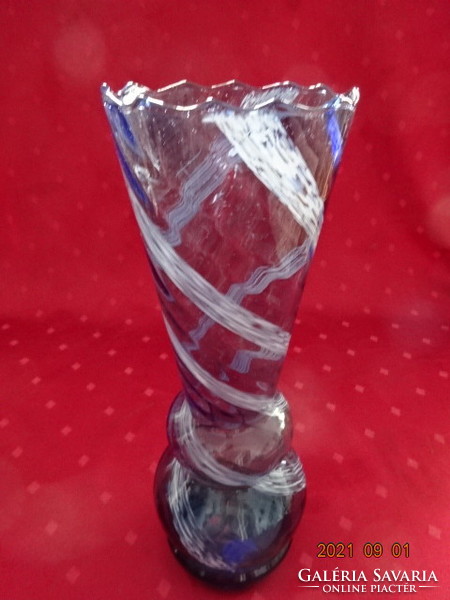 Blue glass vase with German white twisted strip, height 30 cm. He has!