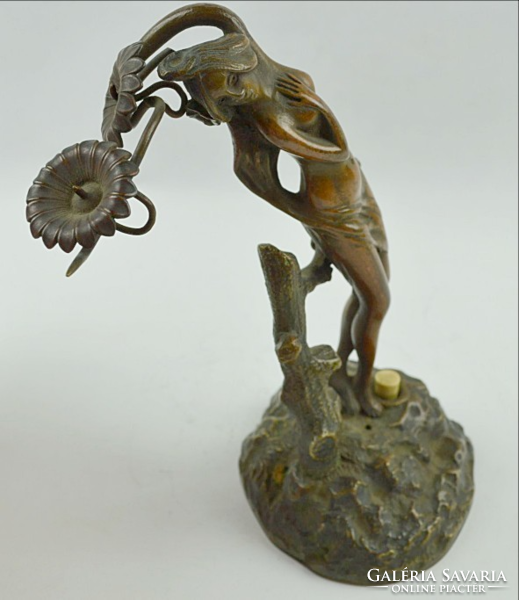 Art Nouveau bronze female figure with bell ringer