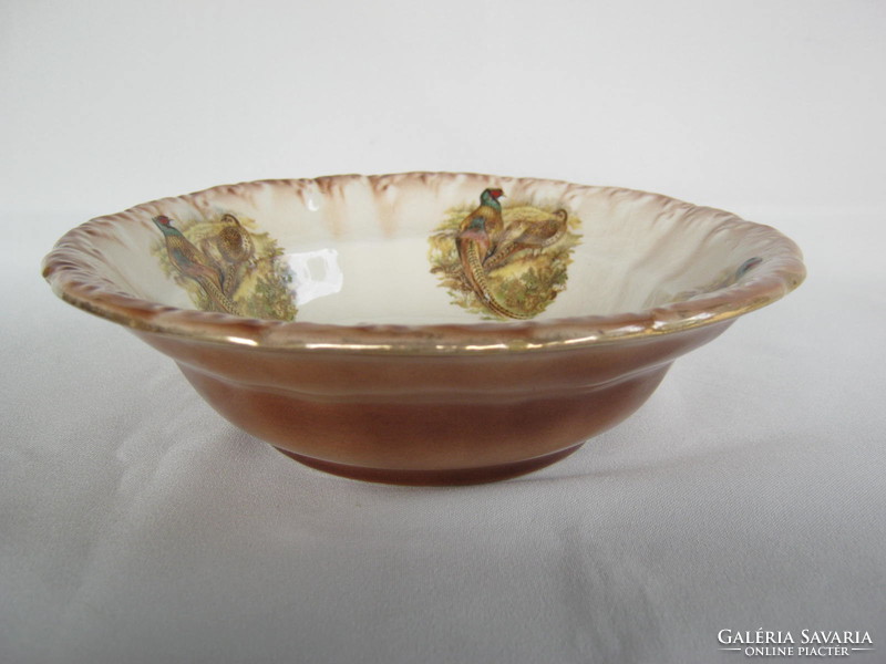English Staffordshire glazed majolica bowl with pheasant pattern 21 cm