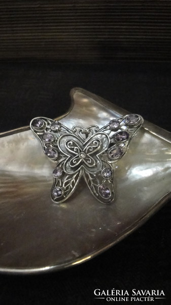 Indonesian silver butterfly brooch and pendant with synthetic amethyst