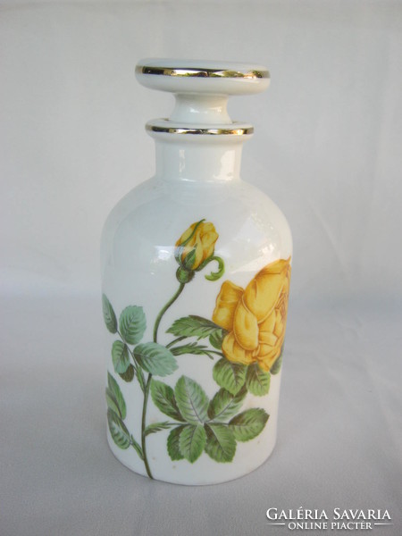 Sárga rózsás porcelán palack habfürdő tartó