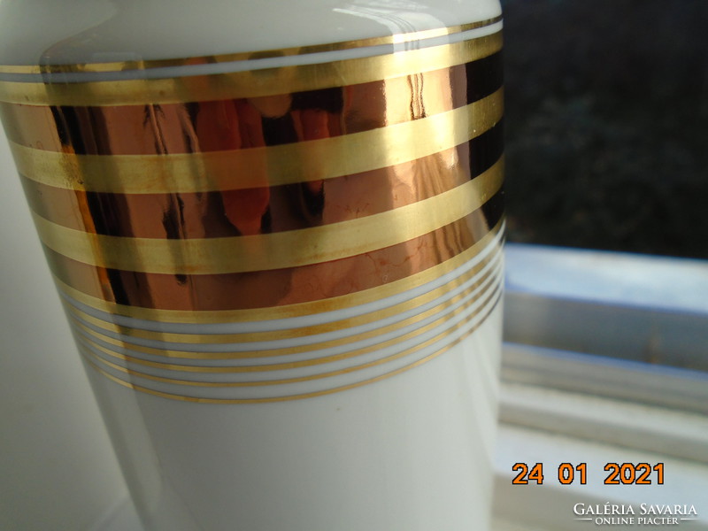 BAUHAUS WEIMAR PORZELLAN  két tónusú arany csíkkal díszített csőváza Tini 225 minta