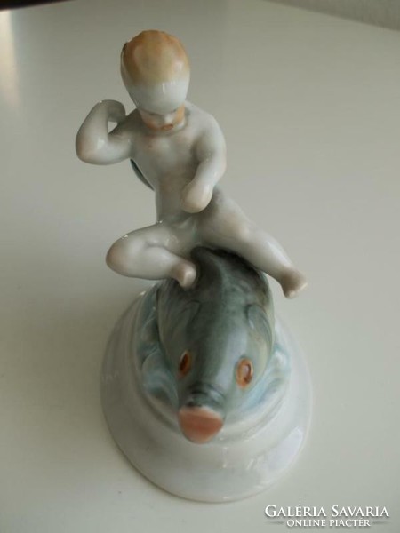Herend, halon riding putto little boy, hand-painted porcelain figurine, flawless! (P075)
