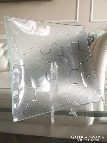 Kínáló modern üveg tál, geometrikus, modern dizájn 22 cn