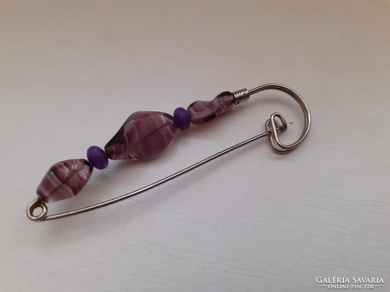 Nice condition scarf clamping needle Amethyst colored Muramo glass scarf clamping pin