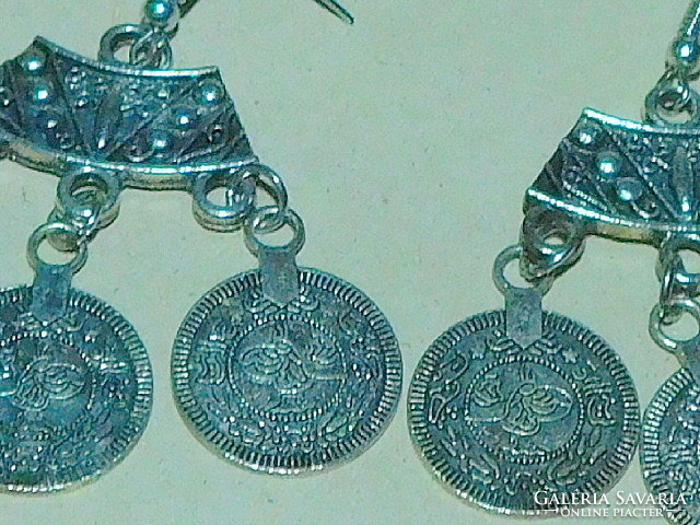 Csilingelő Tibeti Ezüst Etnikai Vintage Fülbevaló 5 cm