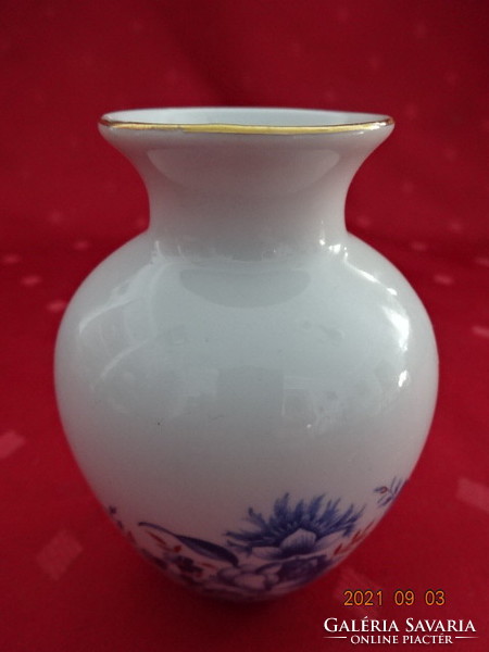 Aquincum porcelán váza, magassága 8,5 cm, kék virágos. Vanneki! Jókai.