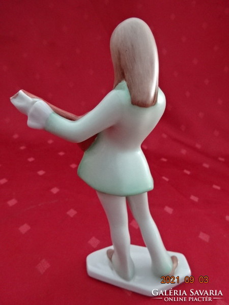 Aquincum porcelain figural statue, girl playing guitar, height 16 cm. He has!