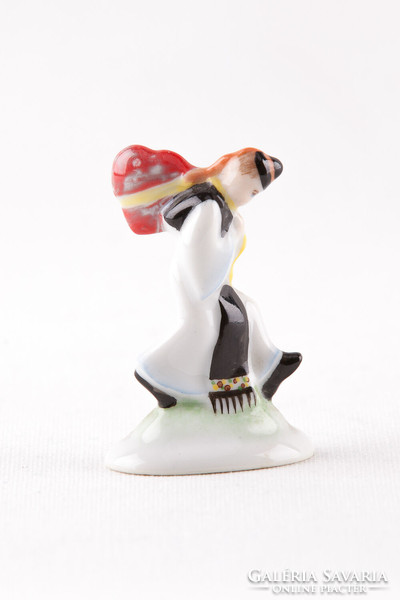 Herend Folk Boy Miniature Hand Painted Porcelain Figurine with Heart Shaped Bat (p098)