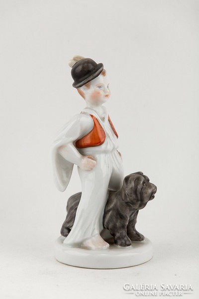 Herend, folk boy with puli dog, hand-painted 16 cm porcelain figurine, flawless! (P099)
