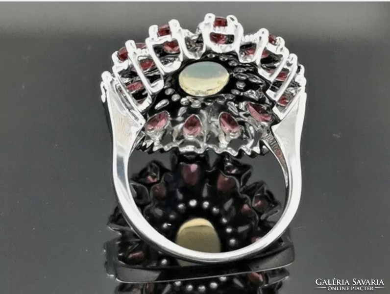 Mesés rodolit és etióp opál, fehér topáz   drágaköves gyűrű, 54 méret   925 ezüst  új
