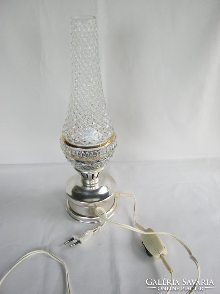 Retro electro metal Hódmezővásárhely glass table lamp