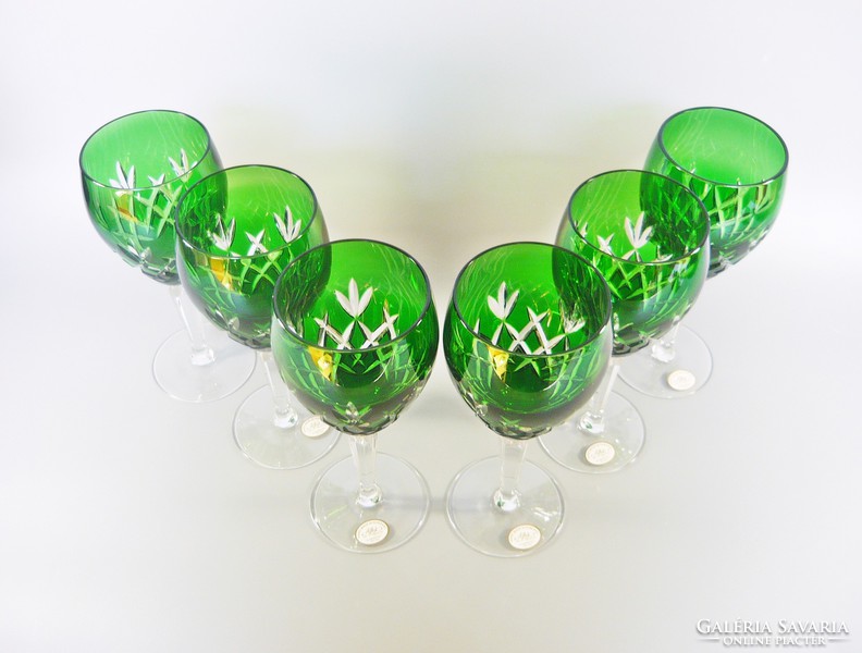 Lips, emerald green, hand-polished, lead crystal wine glasses, set of 6! (Bt036)