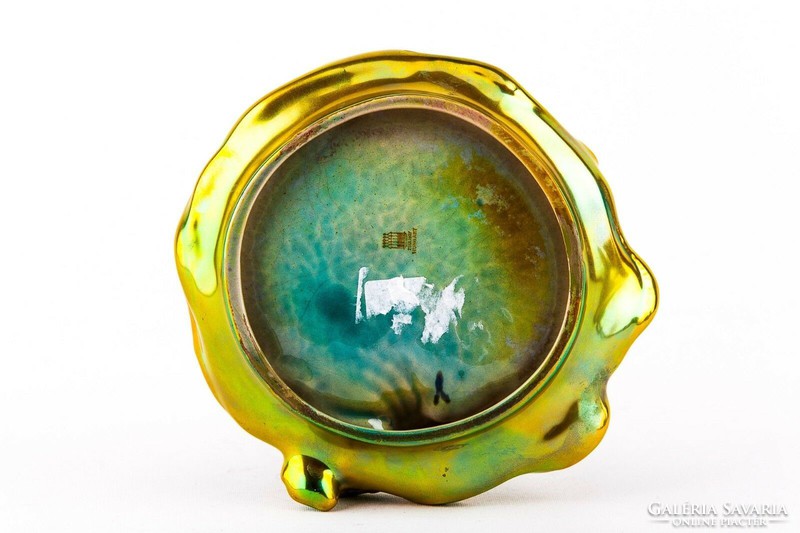 Zsolnay, lobster eosin green gold porcelain ashtray, flawless! (P168)