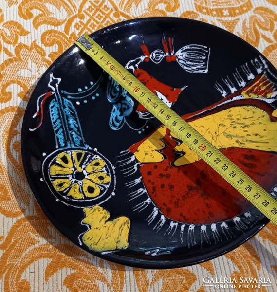 Retro mázas kerámia fali tányér absztrakt mintás falidísz 29 cm