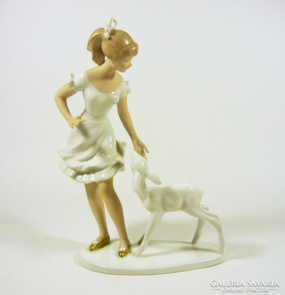 Wallendorf, charming lady with deer calf German porcelain figurine, flawless! (P195)
