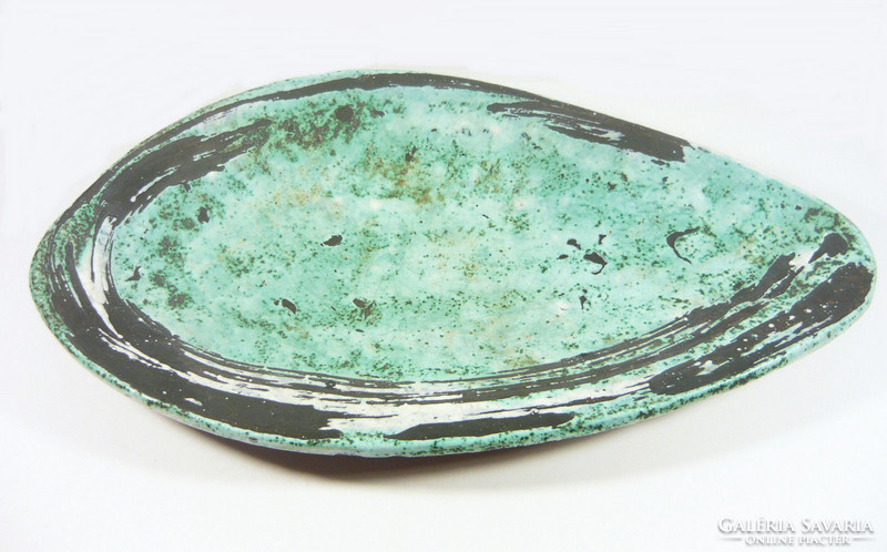 Gorka lívia, retro 1960 turquoise 44.7 Cm artistic ceramic bowl, flawless! (G042)