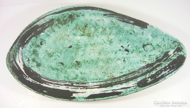 Gorka lívia, retro 1960 turquoise 44.7 Cm artistic ceramic bowl, flawless! (G042)