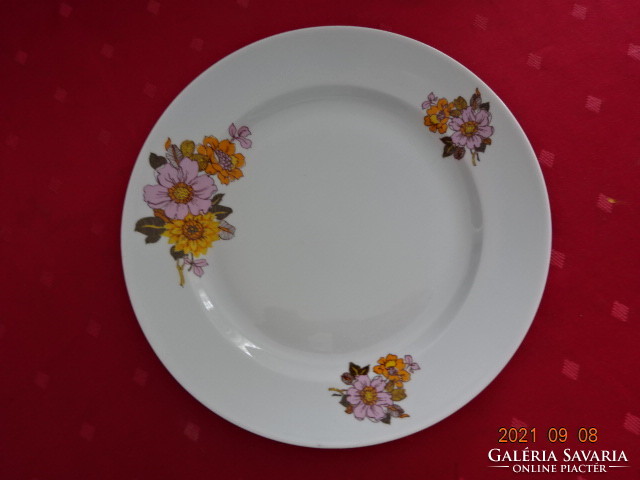 Alföldi porcelán lapostányér, lila és sárga virágos, átmérője 24 cm. Vanneki!