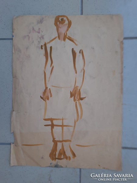 Juhász Erika: kétoldalas, Könyöklő női akt és álló nőalak, eredeti jelzett akvarell karton, 1989