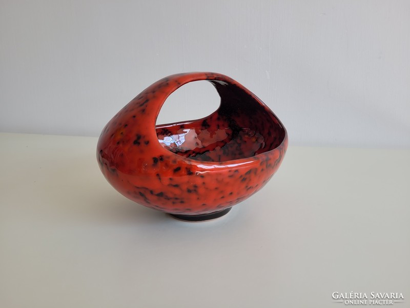 Retro old glazed ceramic tabbed decorative bowl offering mid century bowl
