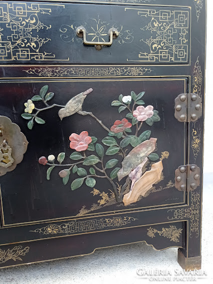 Antique two drawer embossed inlaid Chinese lacquer cabinet top door was dismantled 4428