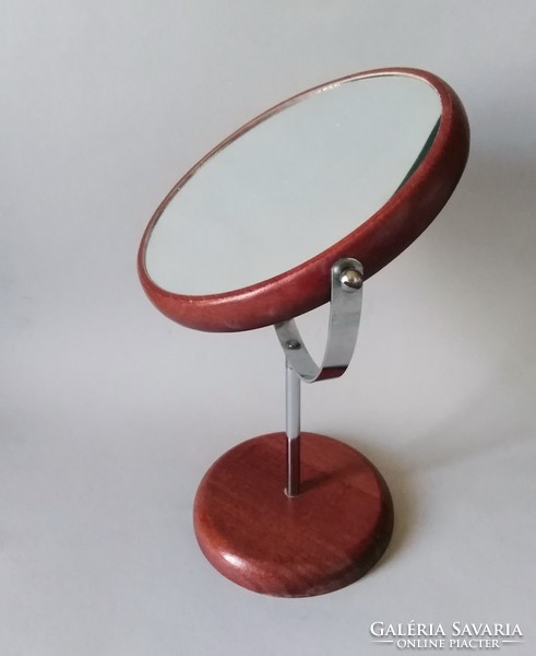 Elegant table, two-sided wood / metal rotating mirror, 1980s 1990s