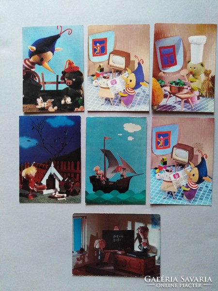 7pcs cape ottó / bródy vera tade and raisins etc. puppet postcard, 1980s