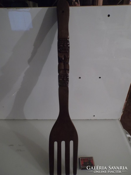 Wood - giant fork - 57 x 11 cm - hand made - carved handle - can be hung on the wall