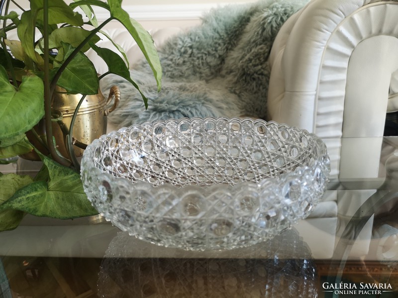 Cast old glass bowl, crystal imitation 22 x 8 cm