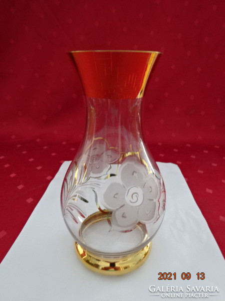 Glass vase with polished richly gilded border, height 18.5 cm. He has! Jókai.