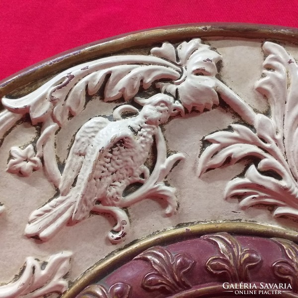 Alt wien johann maresch terracotta ceramic wall plate, bowl with putty, angel, bird pattern. 39 Cm