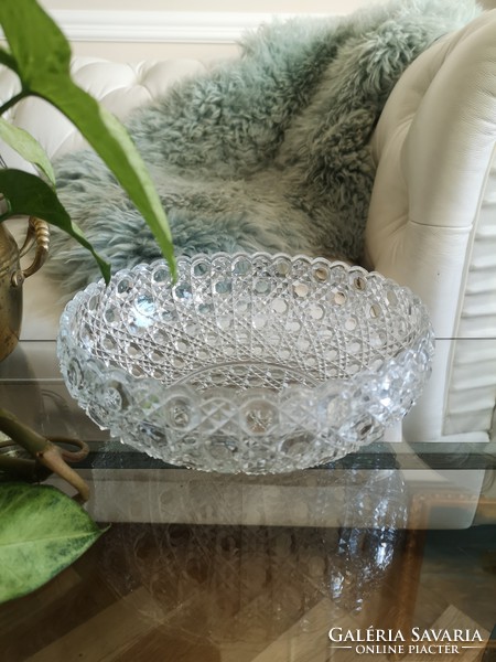Cast old glass bowl, crystal imitation 22 x 8 cm