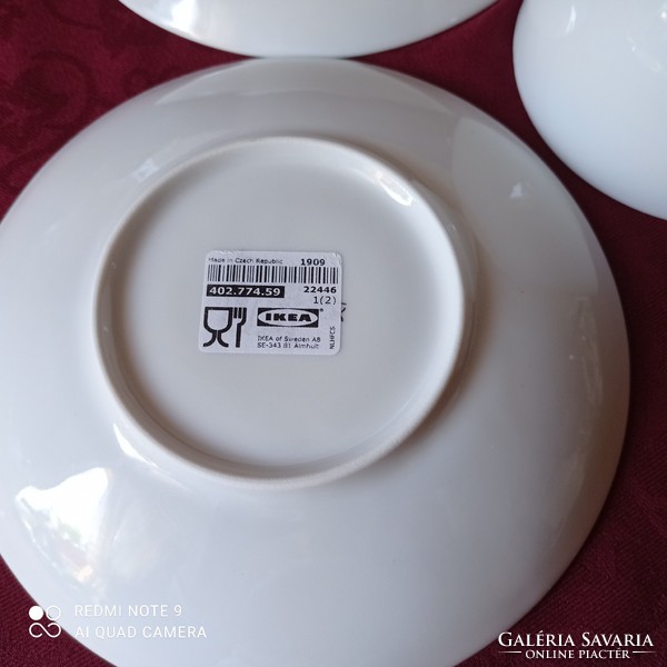 2 white porcelain tea / long coffee cups with plate, ikeá