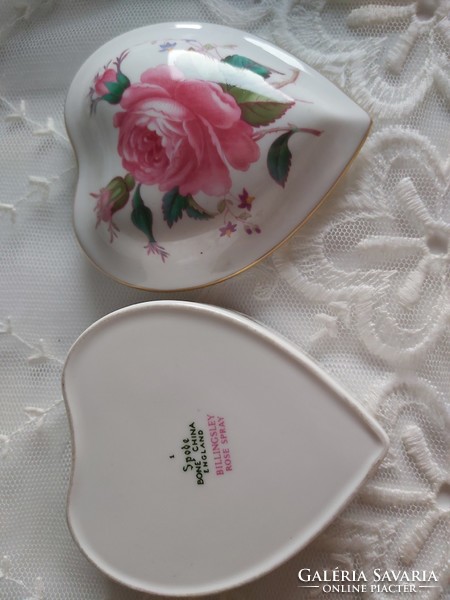 Spode billingsley rose spray angol porcelán szív formájú bonbonier, ékszertartó