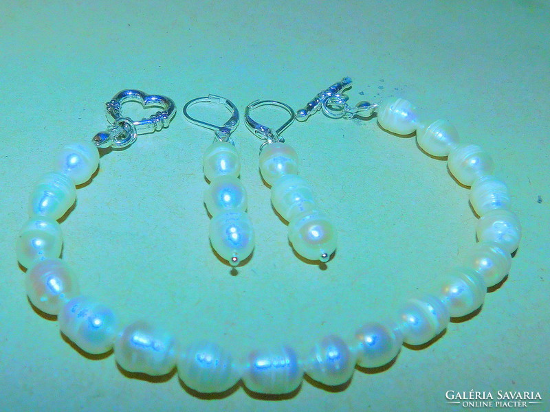Off-White Japanese Biwa Genuine Pearl Jewelry Set - Necklace Bracelet - Earring Set