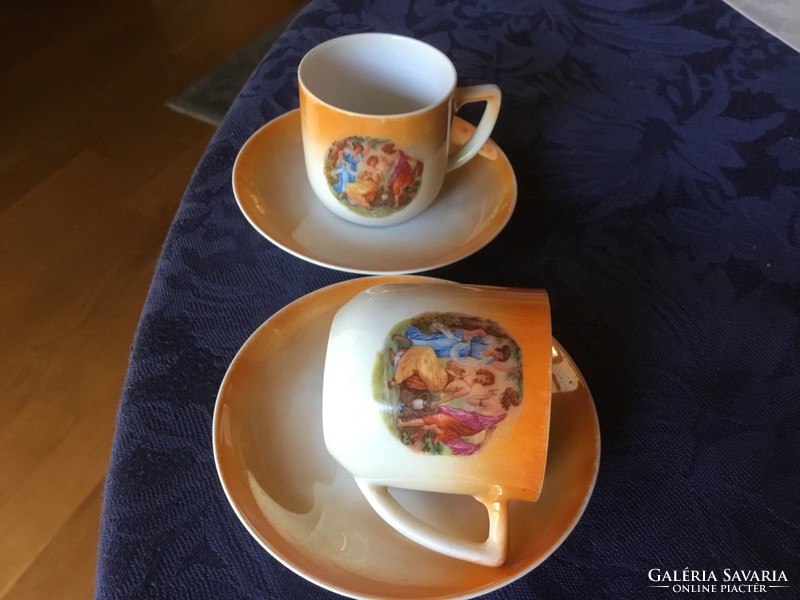 Antique coffee cups, eosin, Czech porcelain