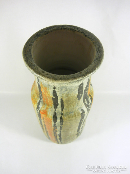 Gorka lívia, retro 1960 black & orange striped 29.5 Cm artistic ceramic vase, flawless! (G103)