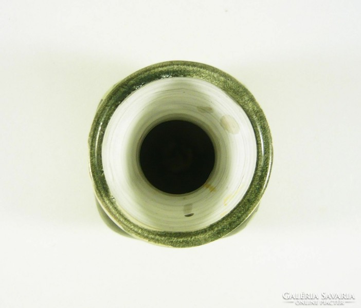 Gorka lívia, retro 1950 white, black & green 21.5 Cm artistic ceramic vase, flawless! (G115)