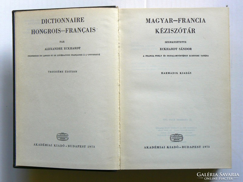 Hungarian-French, French-Hungarian handbook together, Sándor eckhardt 1973 book in good condition