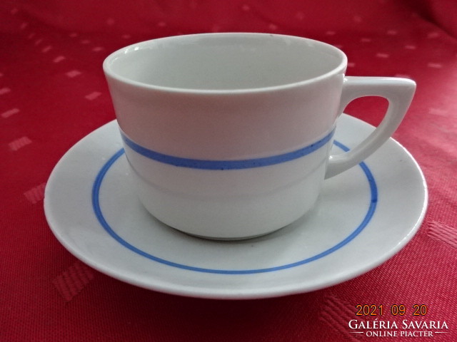 Zsolnay porcelán kávéscsésze + alátét, antik, pajzspecsétes, kék csíkos. Vanneki!