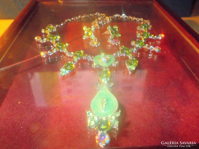 Mint green fire enamel swarovski crystal craftsman jewelry set