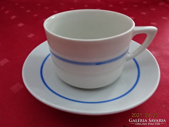 Zsolnay porcelán kávéscsésze + alátét, antik, pajzspecsétes, kék csíkos. Vanneki!
