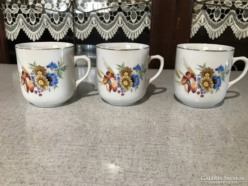 3 pcs old retro Czechoslovakian mug / cup with floral pattern