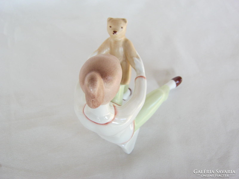 Retro ... Aquincumi porcelain figurine little girl playing with nipple teddy bear