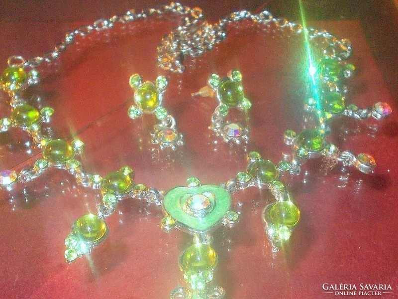 Mint green fire enamel swarovski crystal craftsman jewelry set