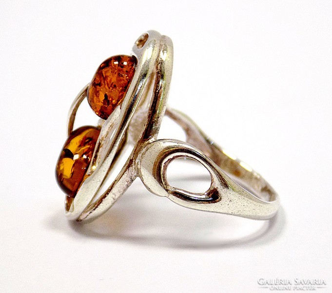 Silver ring with amber stones (zal-ag97820)