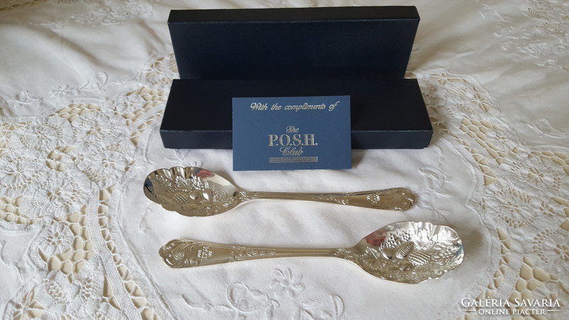 Beautiful English relief, silver-plated jam spoon, 2 pcs with box.