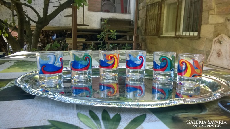 Very rare retro hand painted shot glass set flawless pieces