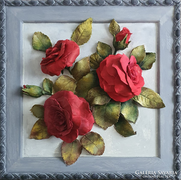 Roses, relief, 31 cm x 31 cm